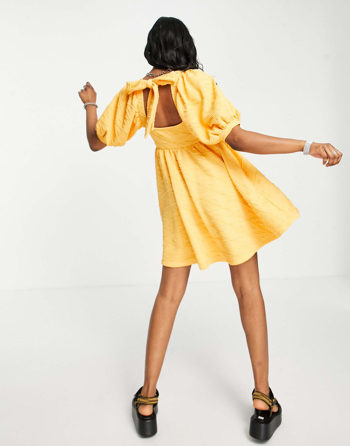 Free People Violet Textured Smock Dress In Bright Marigold