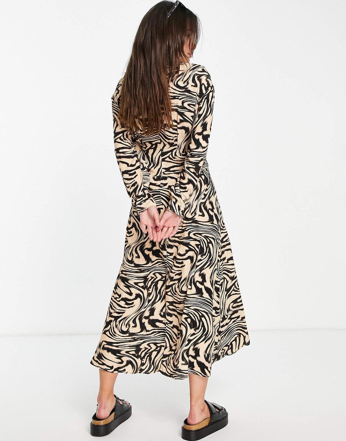 Mango Lace Up Front Midi Dress In Animal Print