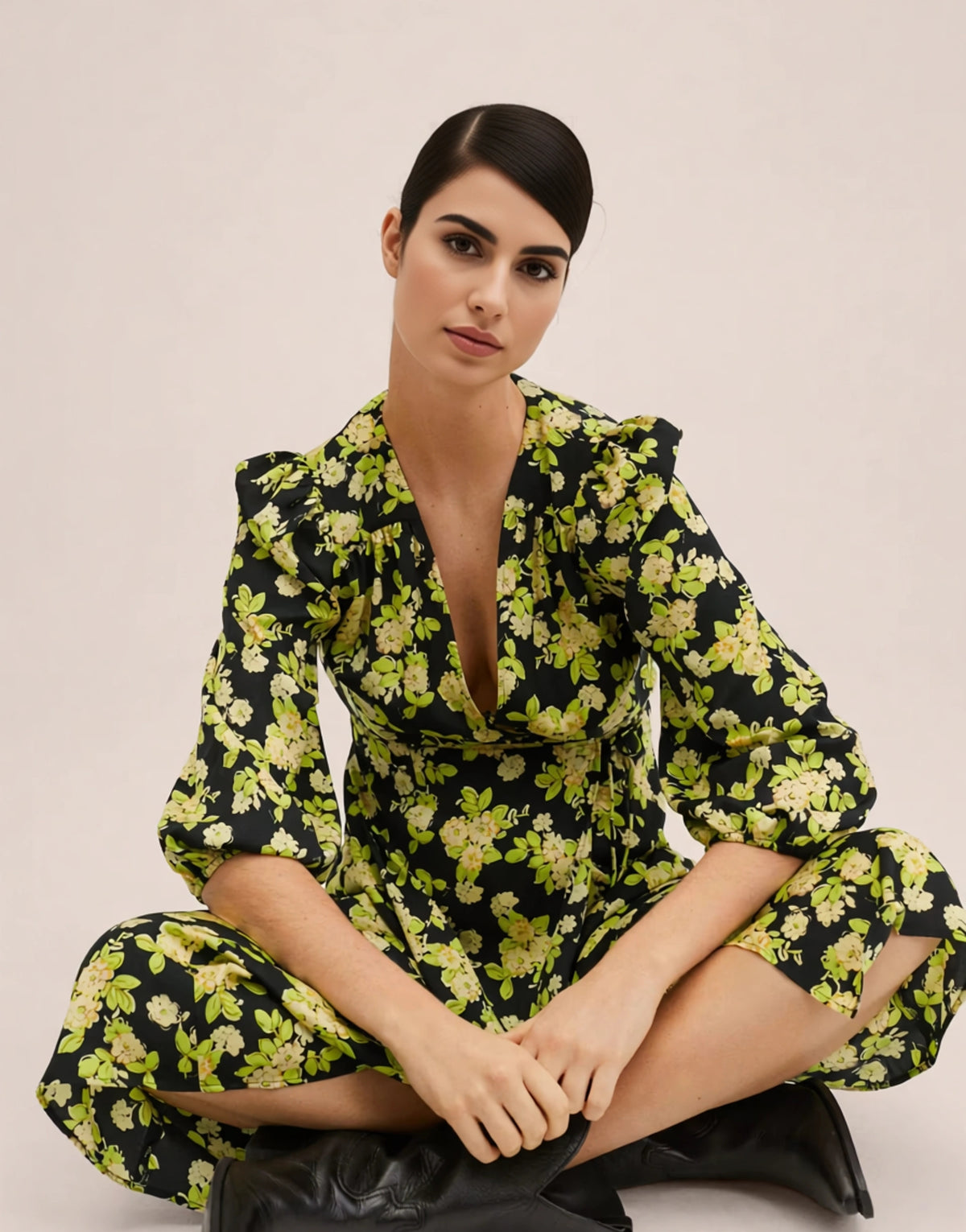 Mango Tie Neck Detail Midi Dress In Bold Floral Print