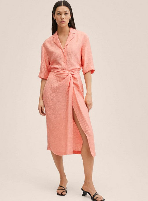 Mango Twist Detail Split Midi Skirt In Soft Pink