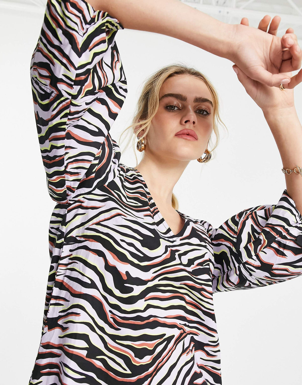 Y.A.S Smock Midi Dress In Zebra Print