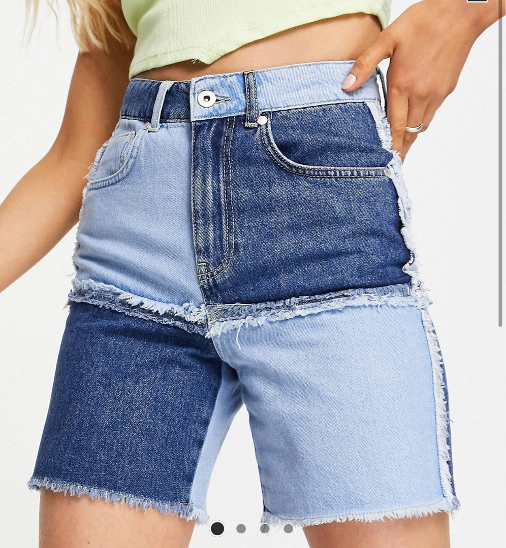 The Ragged Priest Denim Patchwork Shorts