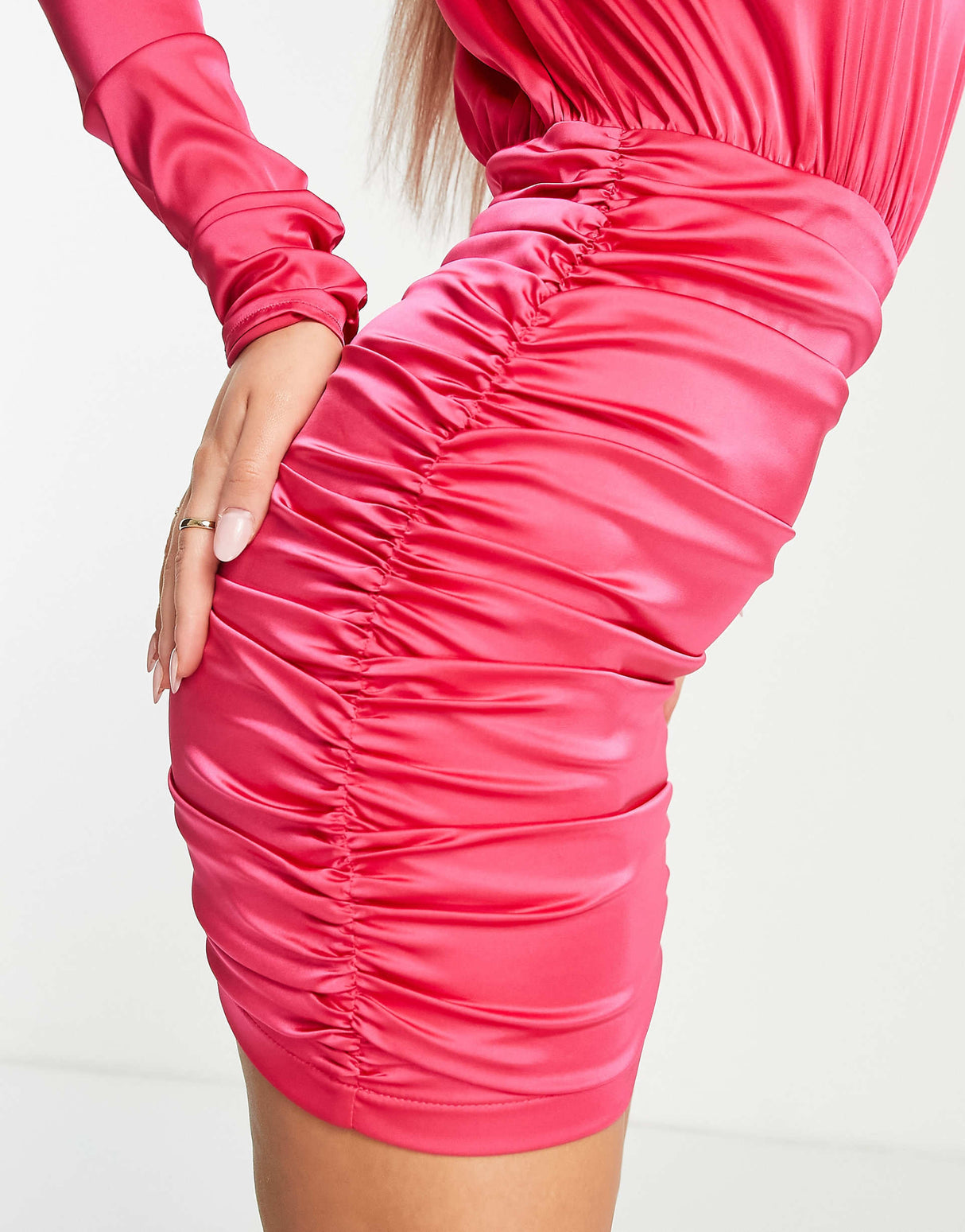 Rare London Satin High Neck Mini Dress In Pink