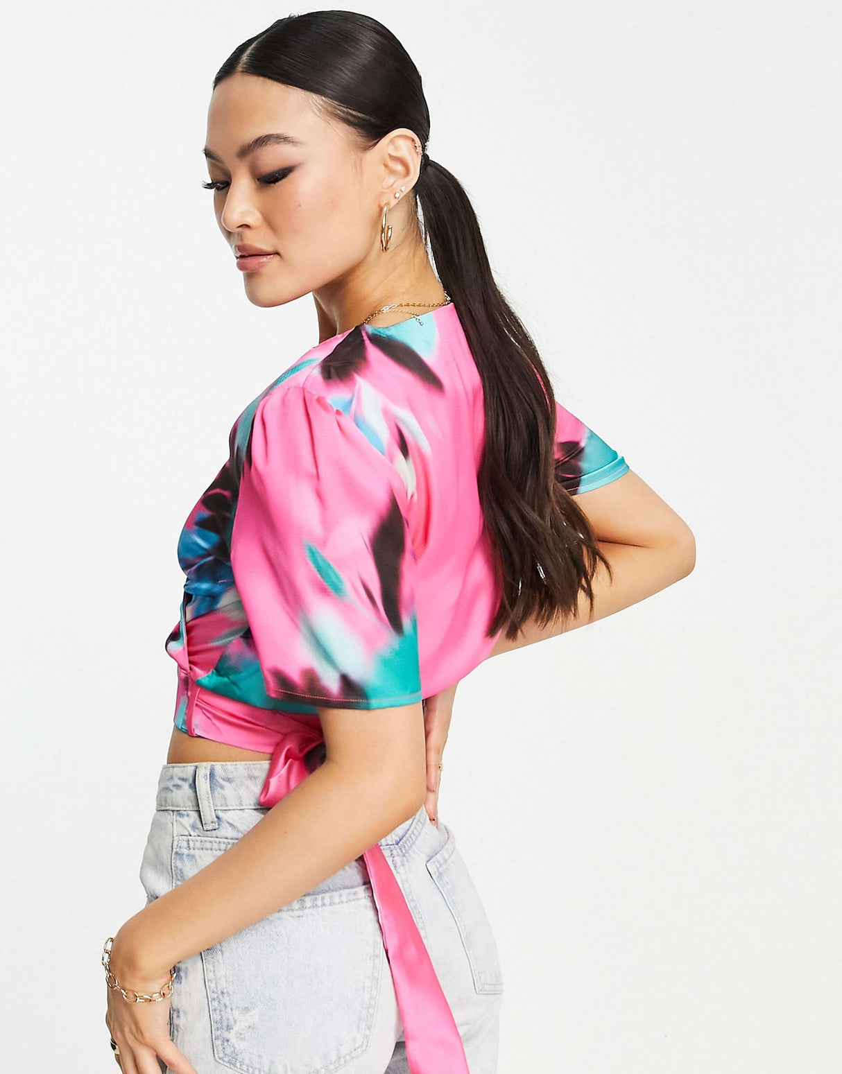 Liquorish Floral Wrap Top In Pink