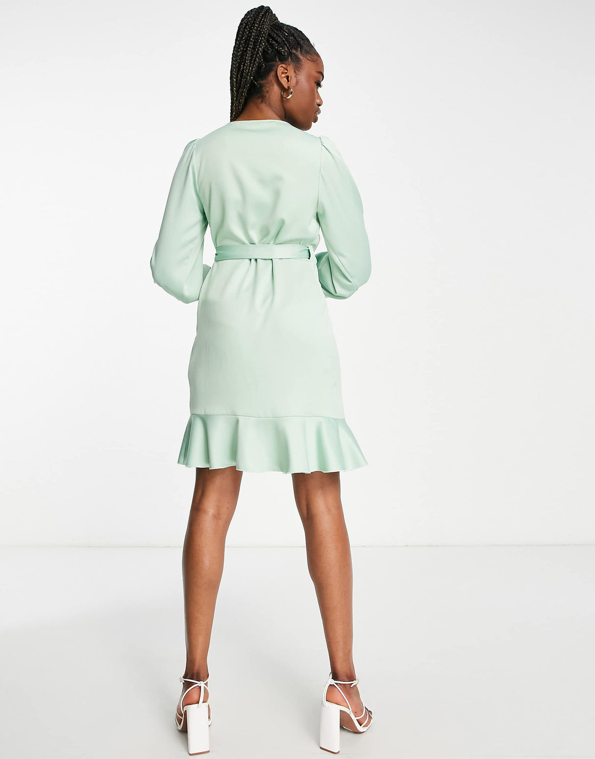 Style Cheat Ruffle Wrap Satin Mini Dress In Sage Green