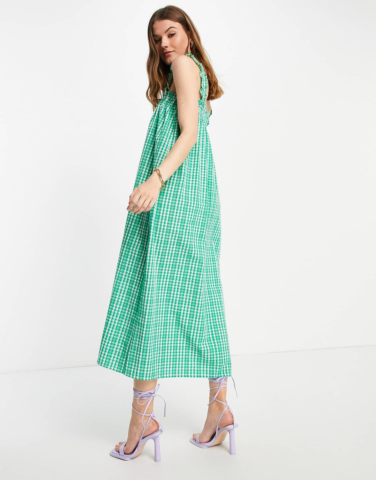 Envii Sleeveless Maxi Smock Dress In Green Check