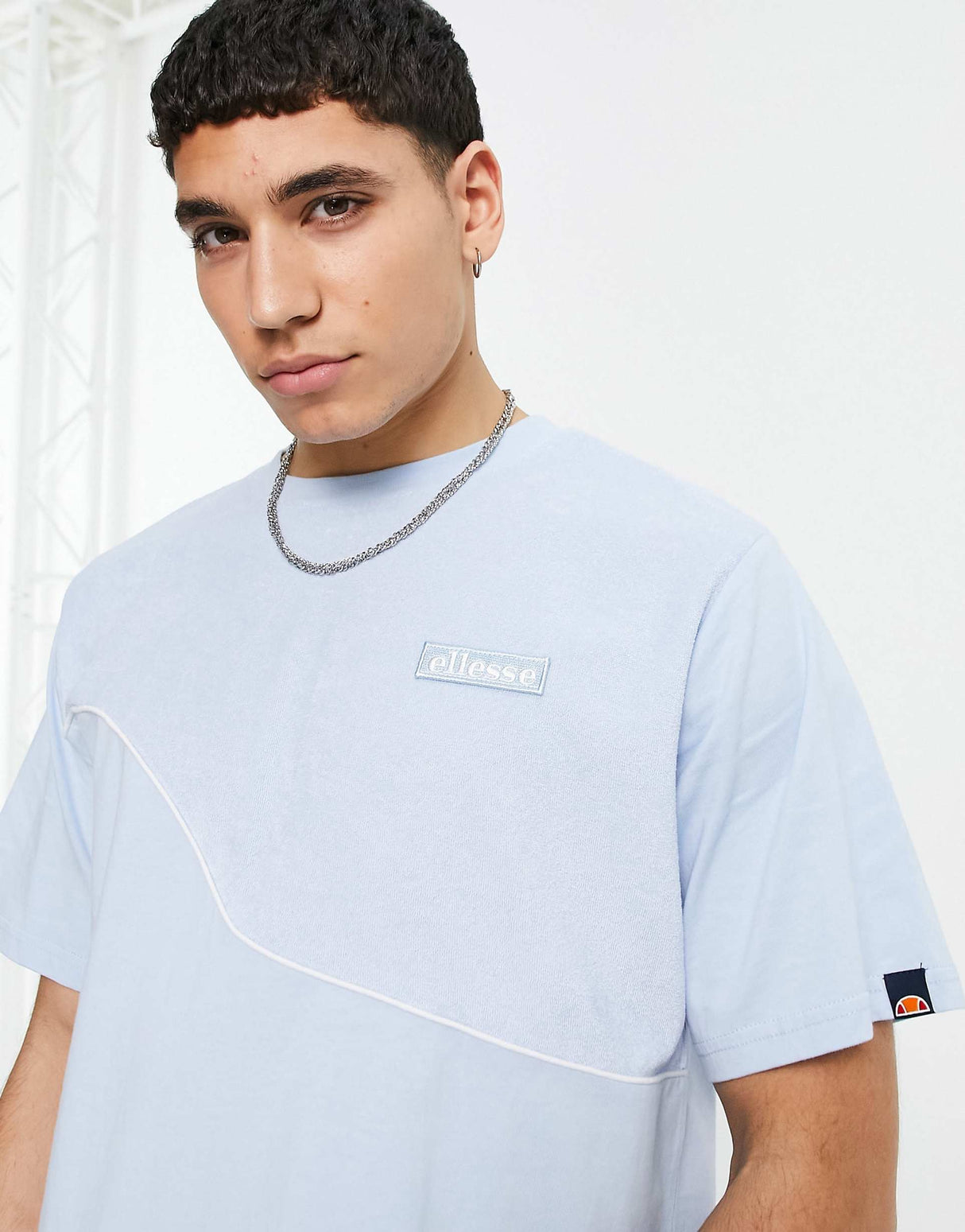 Ellesse Nylon Blocked T-Shirt With Logo In Blue