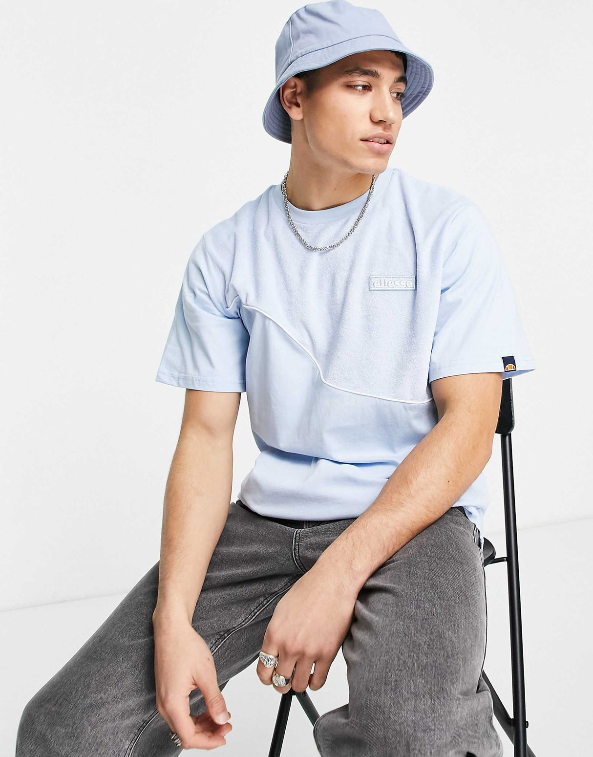 Ellesse Nylon Blocked T-Shirt With Logo In Blue