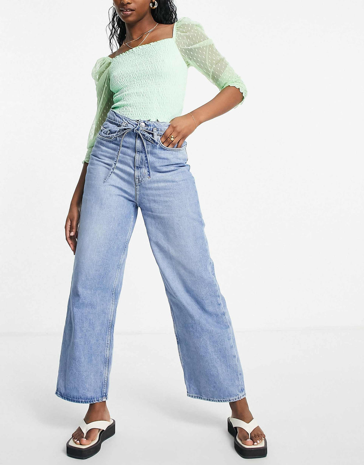 & Other Stories Wonder Cotton High Waist Wide Leg Jeans In Oakman Blue