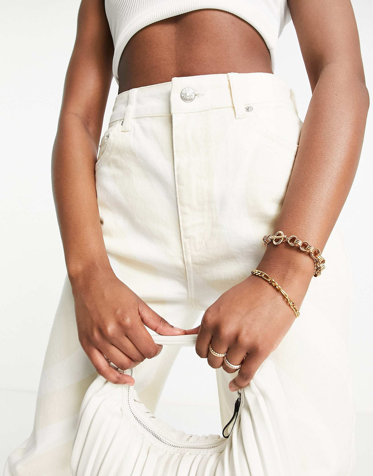 Na-Kd X Misslisibell Straight Leg Jeans In Beige Swirl Print