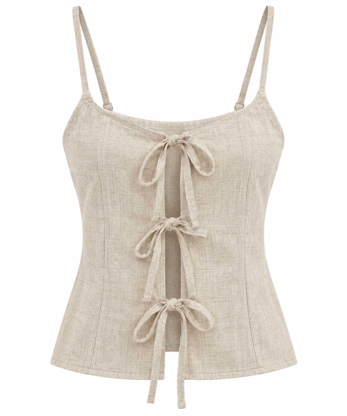Asos Design Tie Front Corset Detail Cami In Natural