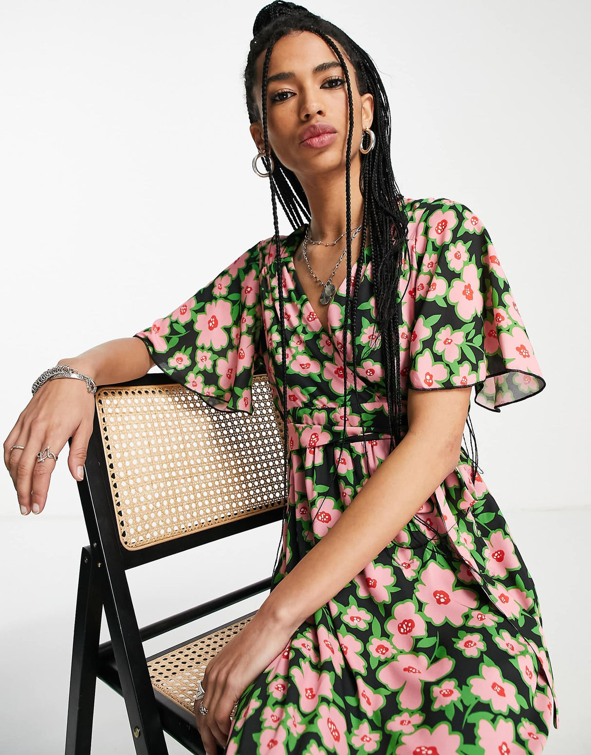 Twisted Wunder Midi Wrap Dress In Spring Floral Print
