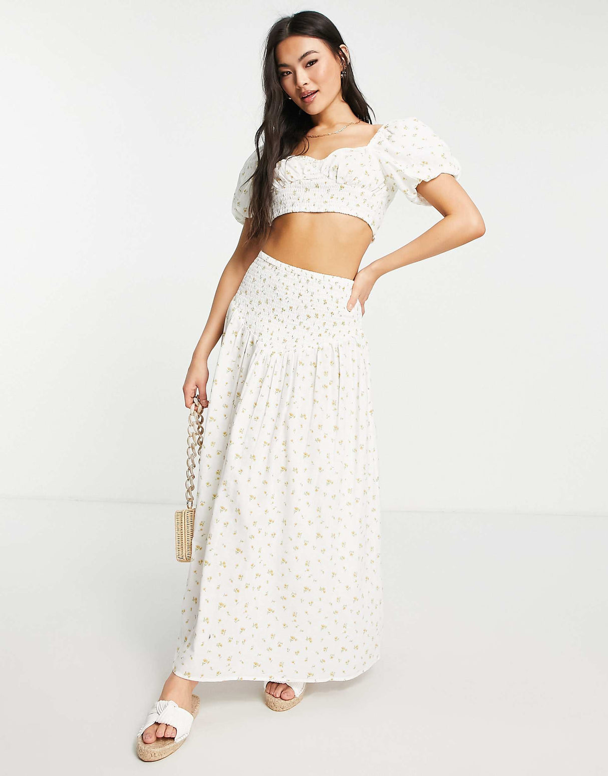 Na-Kd Co-Ord Smock Crop Top In Floral Print