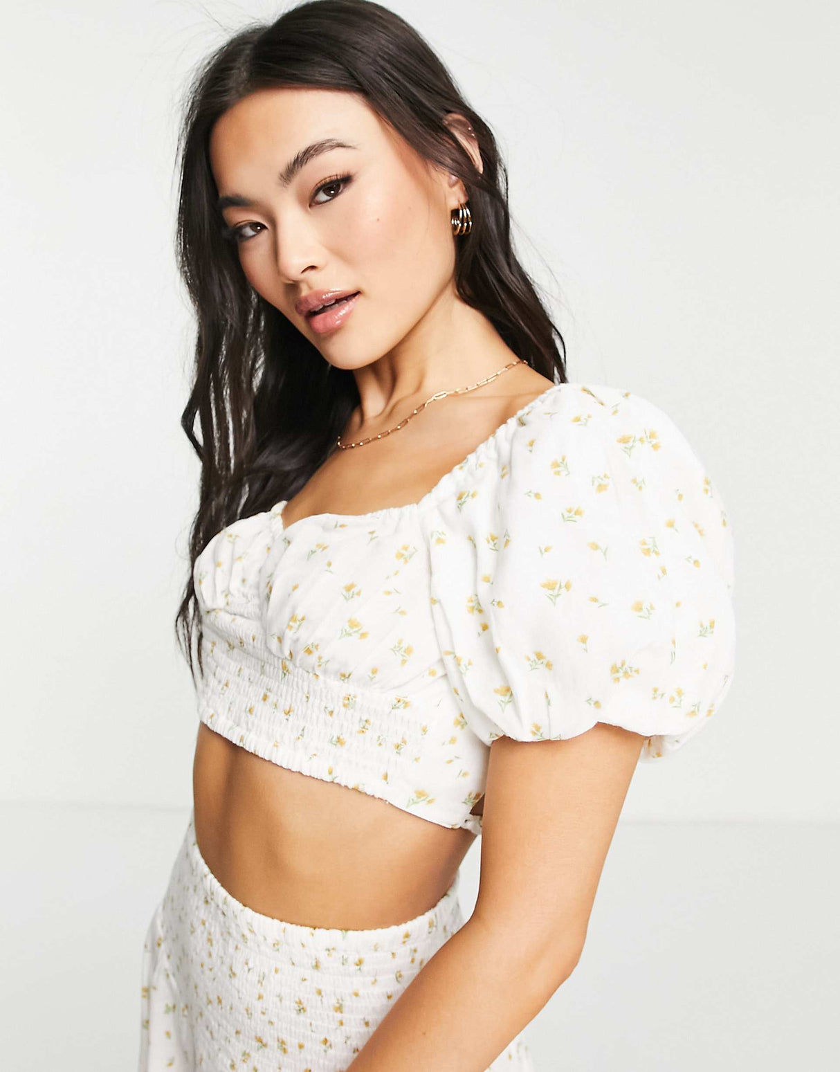 Na-Kd Co-Ord Smock Crop Top In Floral Print