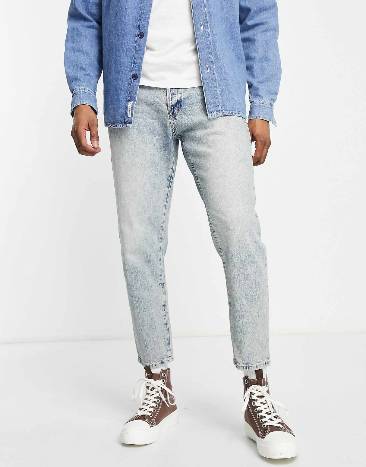 Selected Homme Aldo Jeans In Relaxed Crop In Vintage Wash