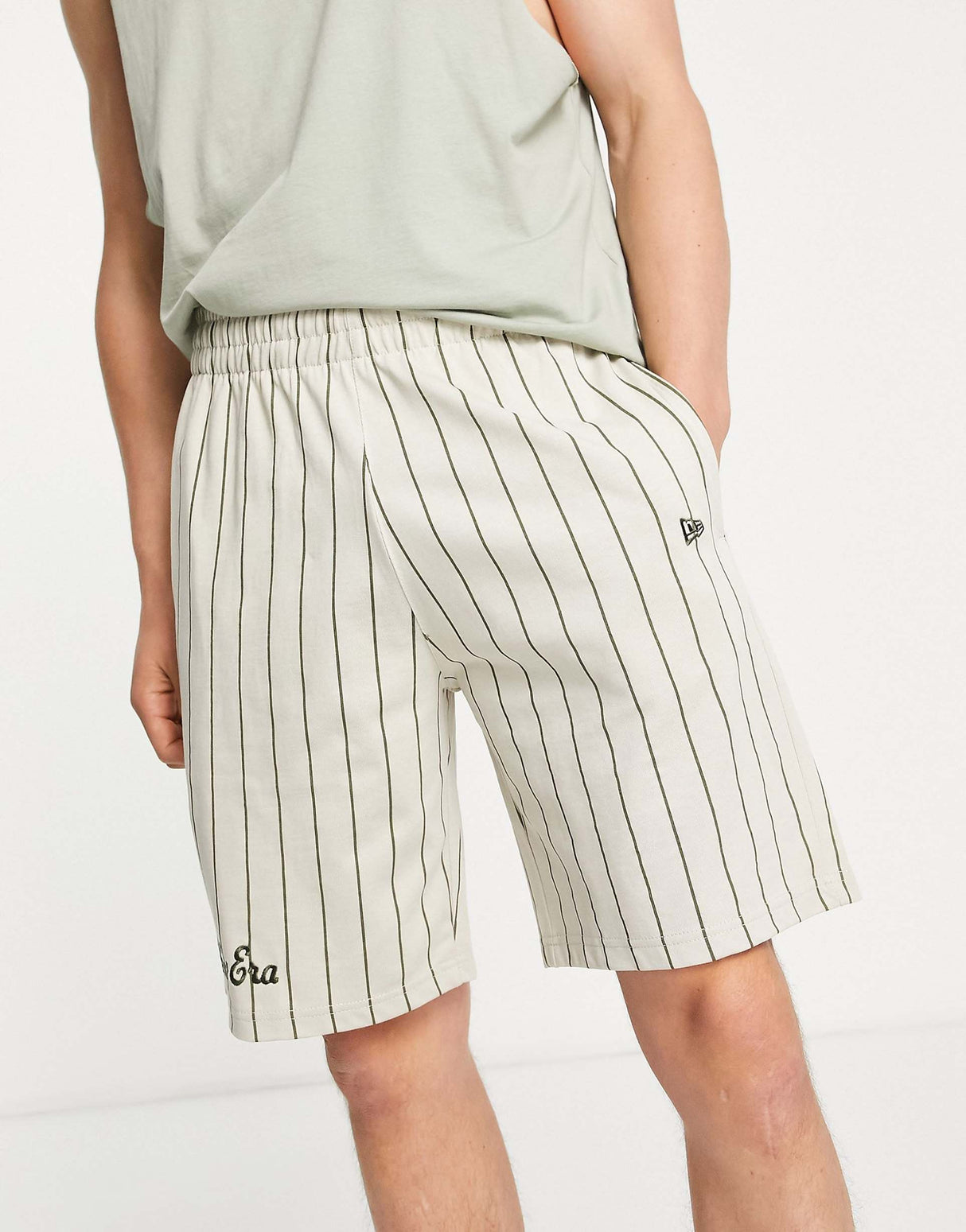 New Era Pinstripe Shorts In Beige