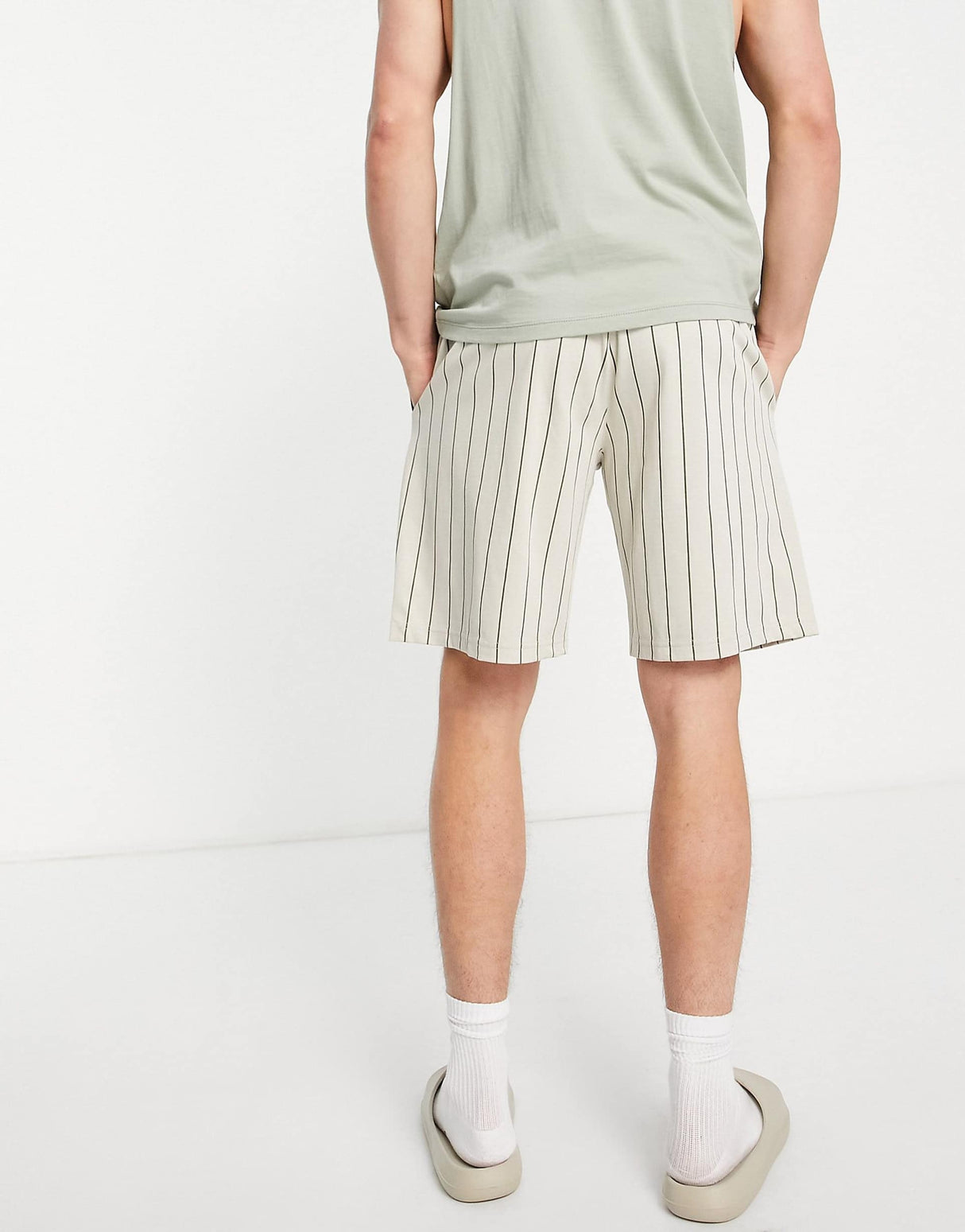 New Era Pinstripe Shorts In Beige