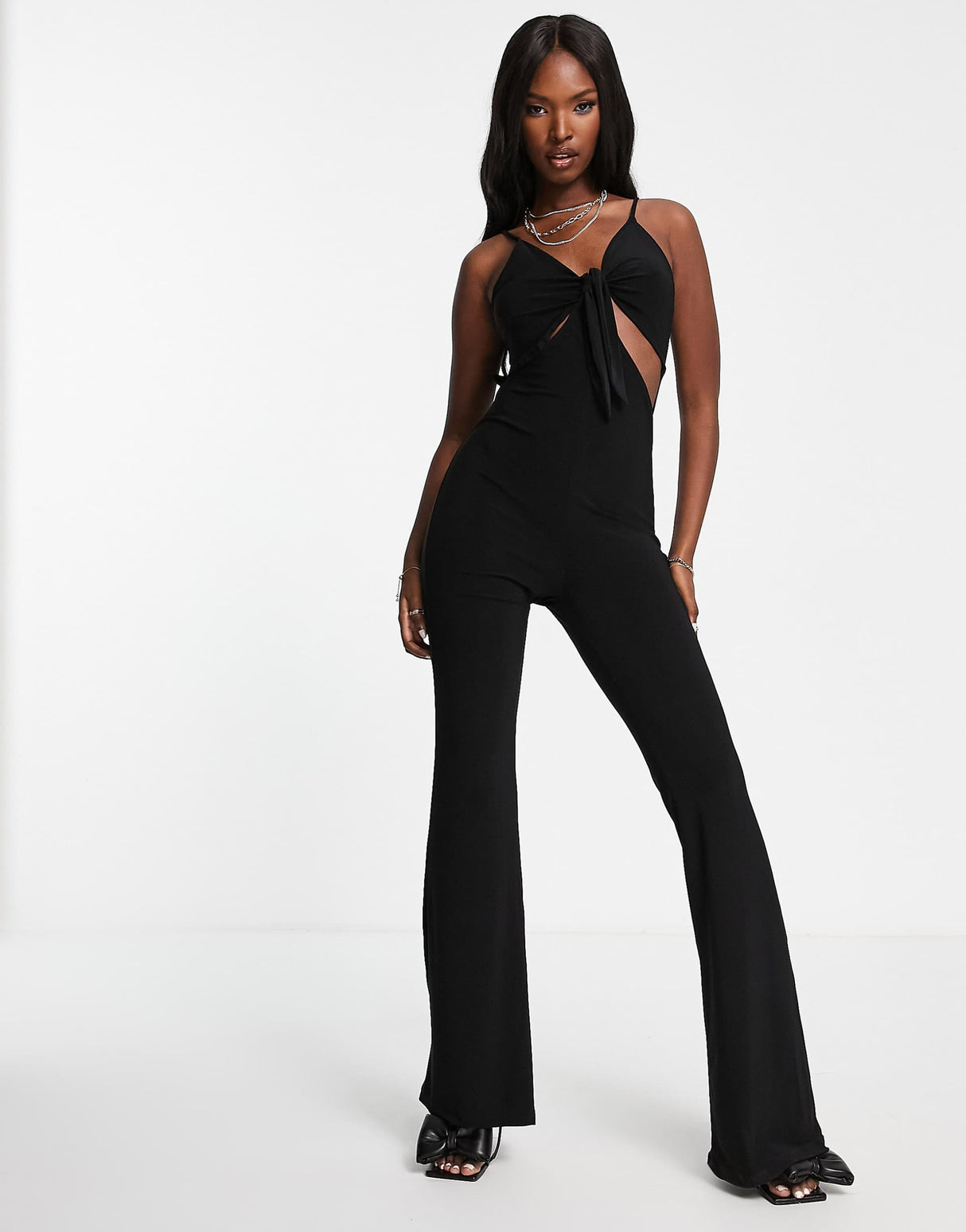 Trendyol Flare Leg Jumpsuit With Cut Outs In Black