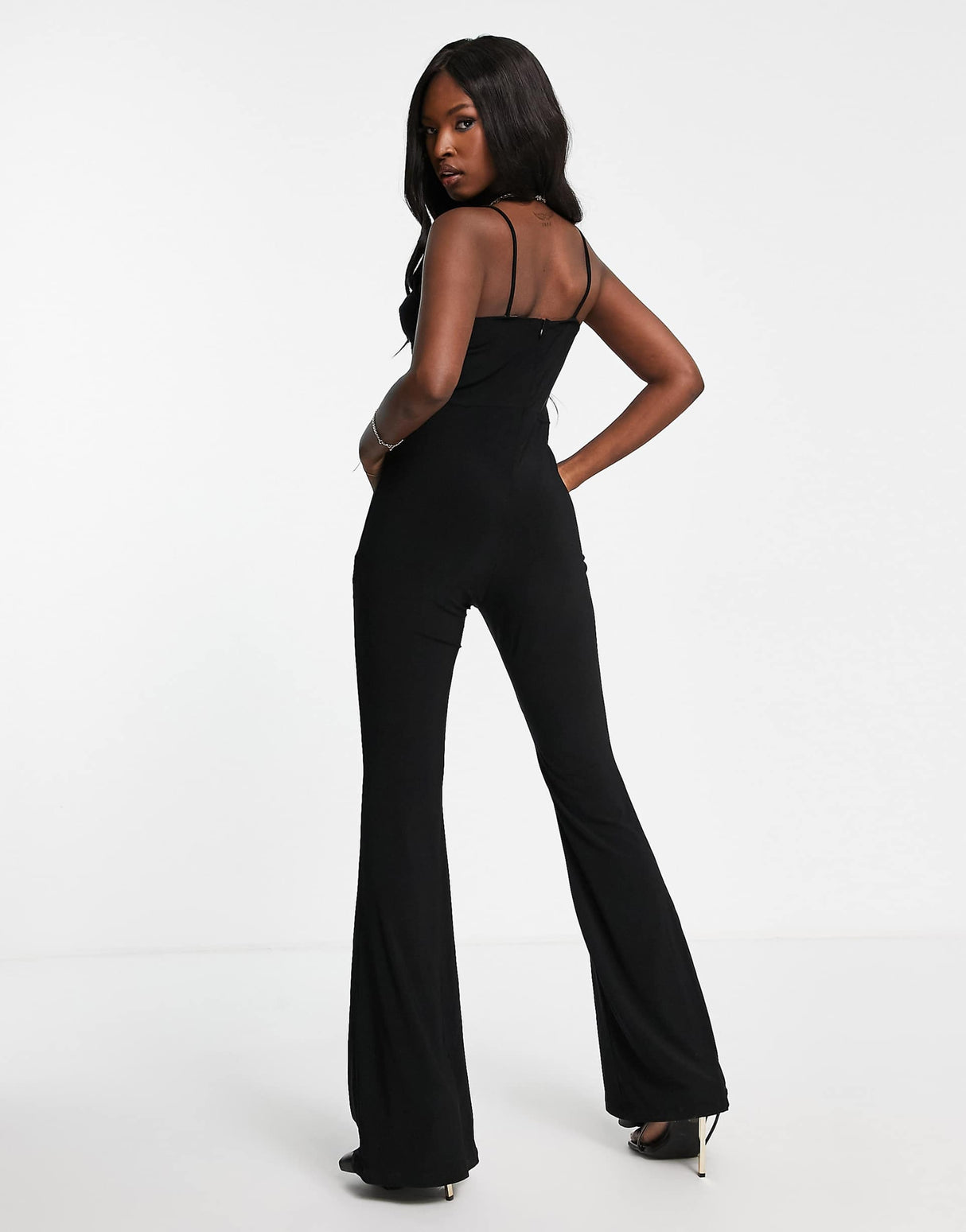 Trendyol Flare Leg Jumpsuit With Cut Outs In Black