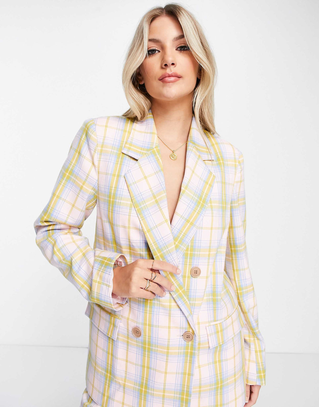Nobody'S Child Beth Checked Blazer In Pink Coord