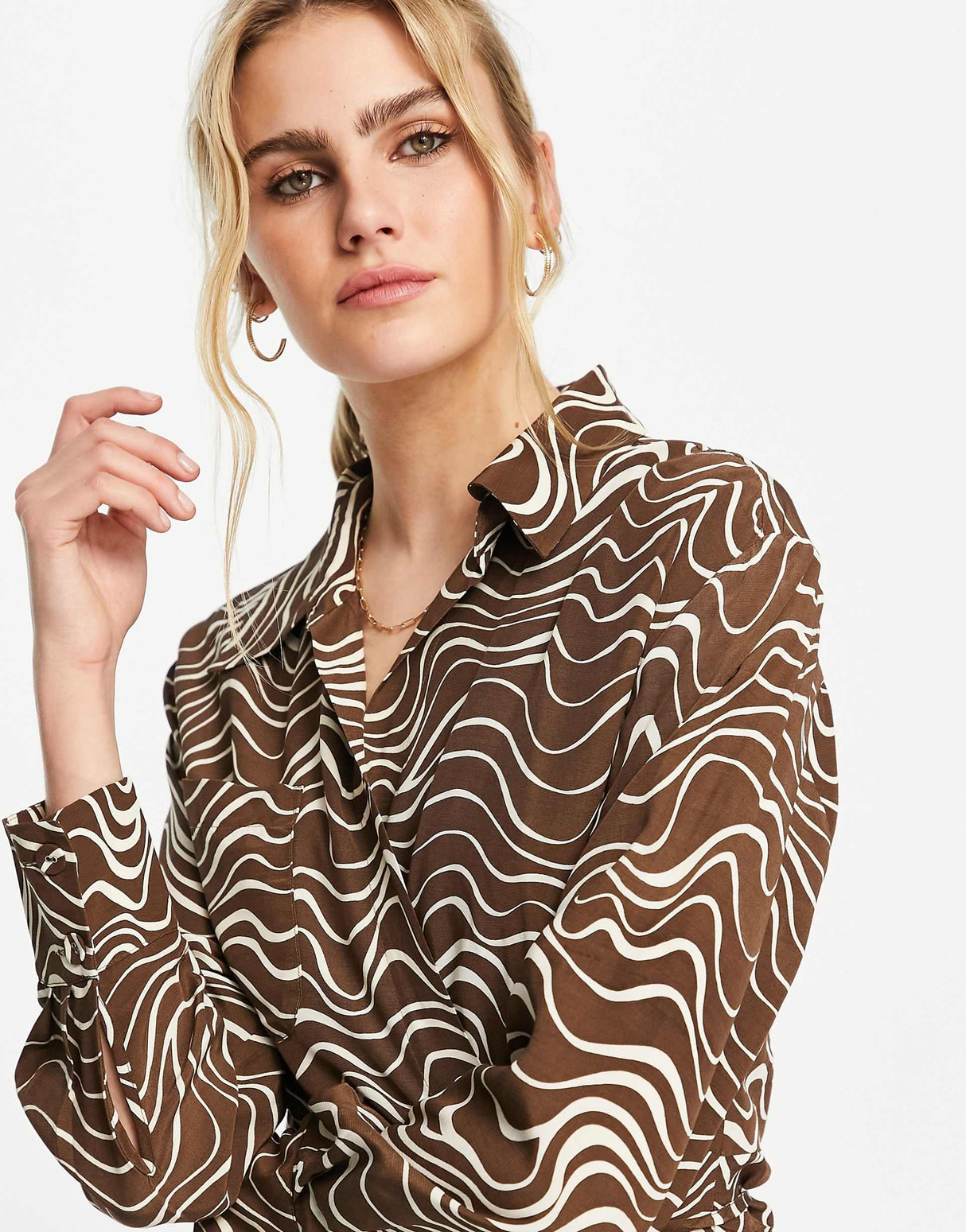 & Other Stories Shirt Midi Dress In Brown Print