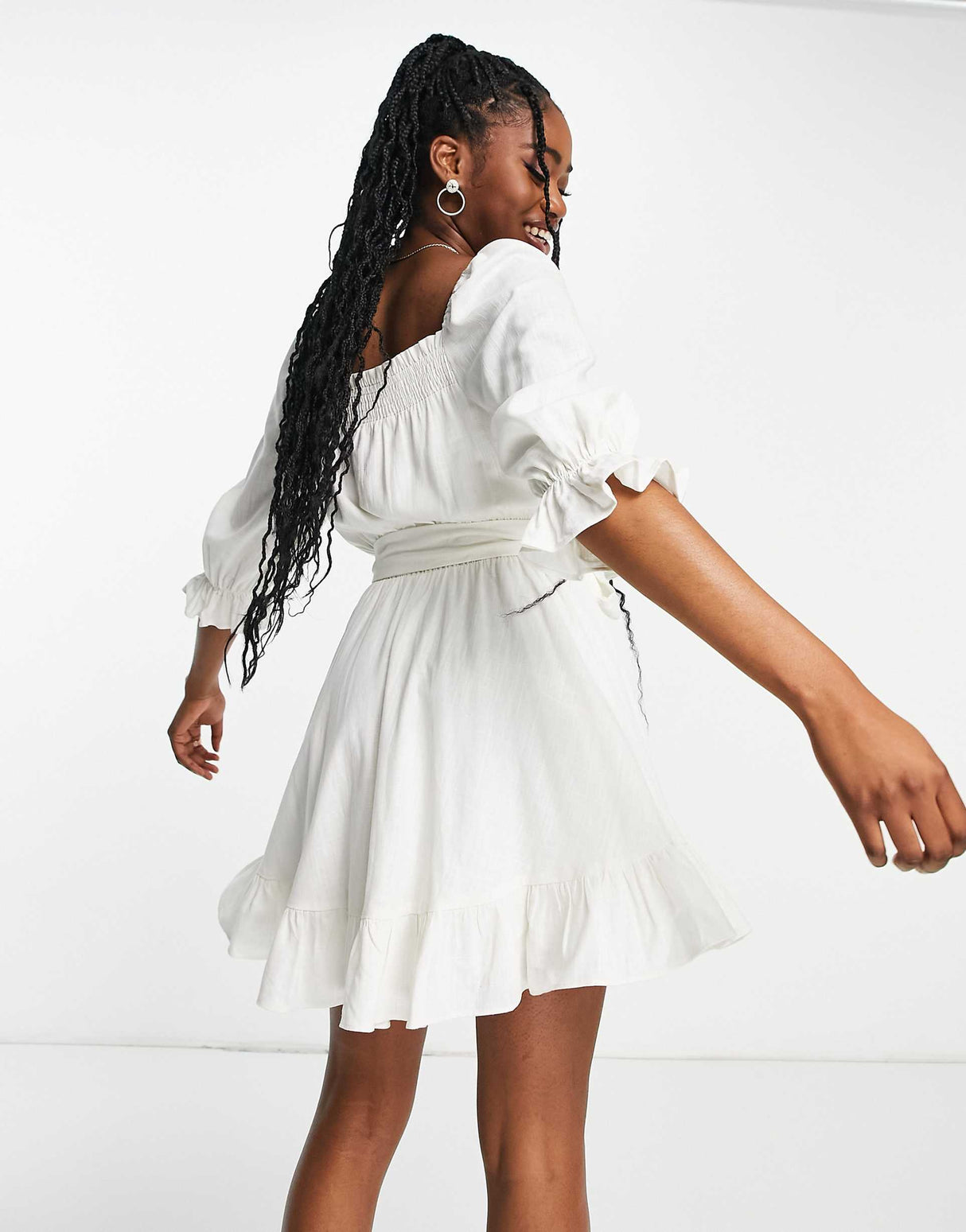 Forever New Puff Sleeve Mini Dress In Porcelain