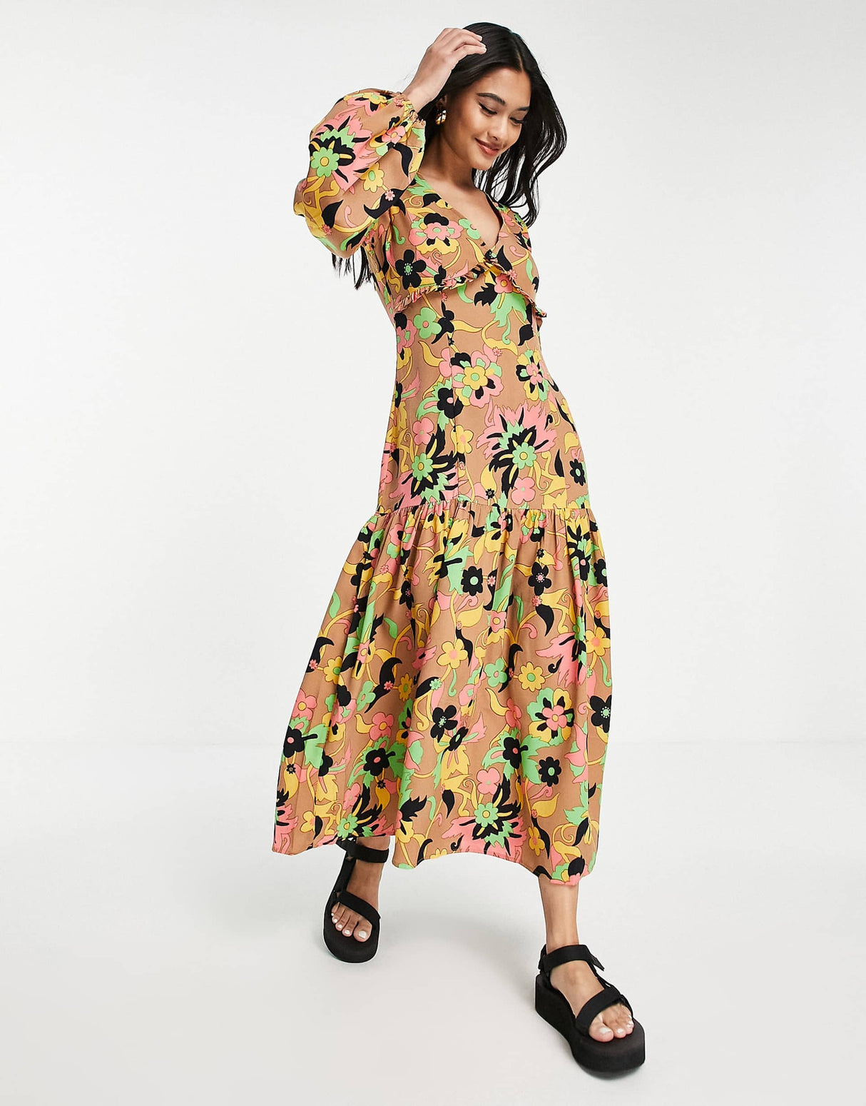 Never Fully Dressed Casey Printed Midi Dress In Multi