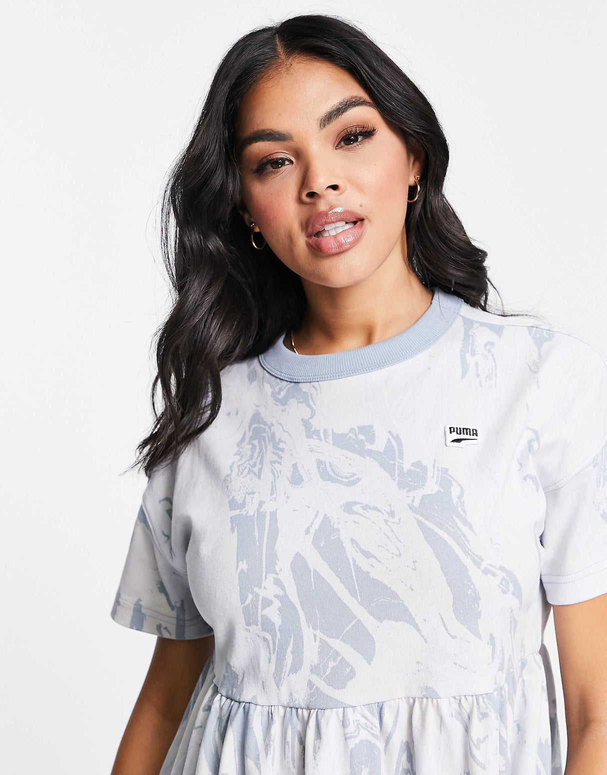 Puma Marble Print Babydoll Dress In Blue -