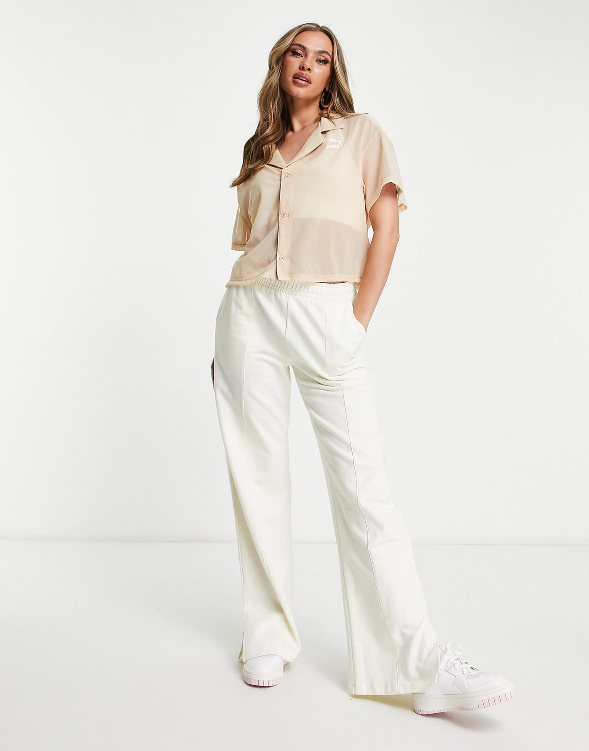 Puma Organza Mesh Shirt In Beige -