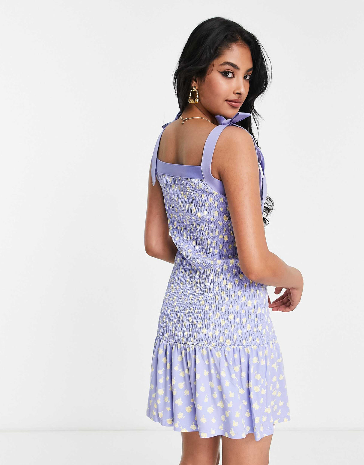 French Connection Smocked Mini Dress With Tie Shoulder And Ruffle Hem In Ditsy Floral