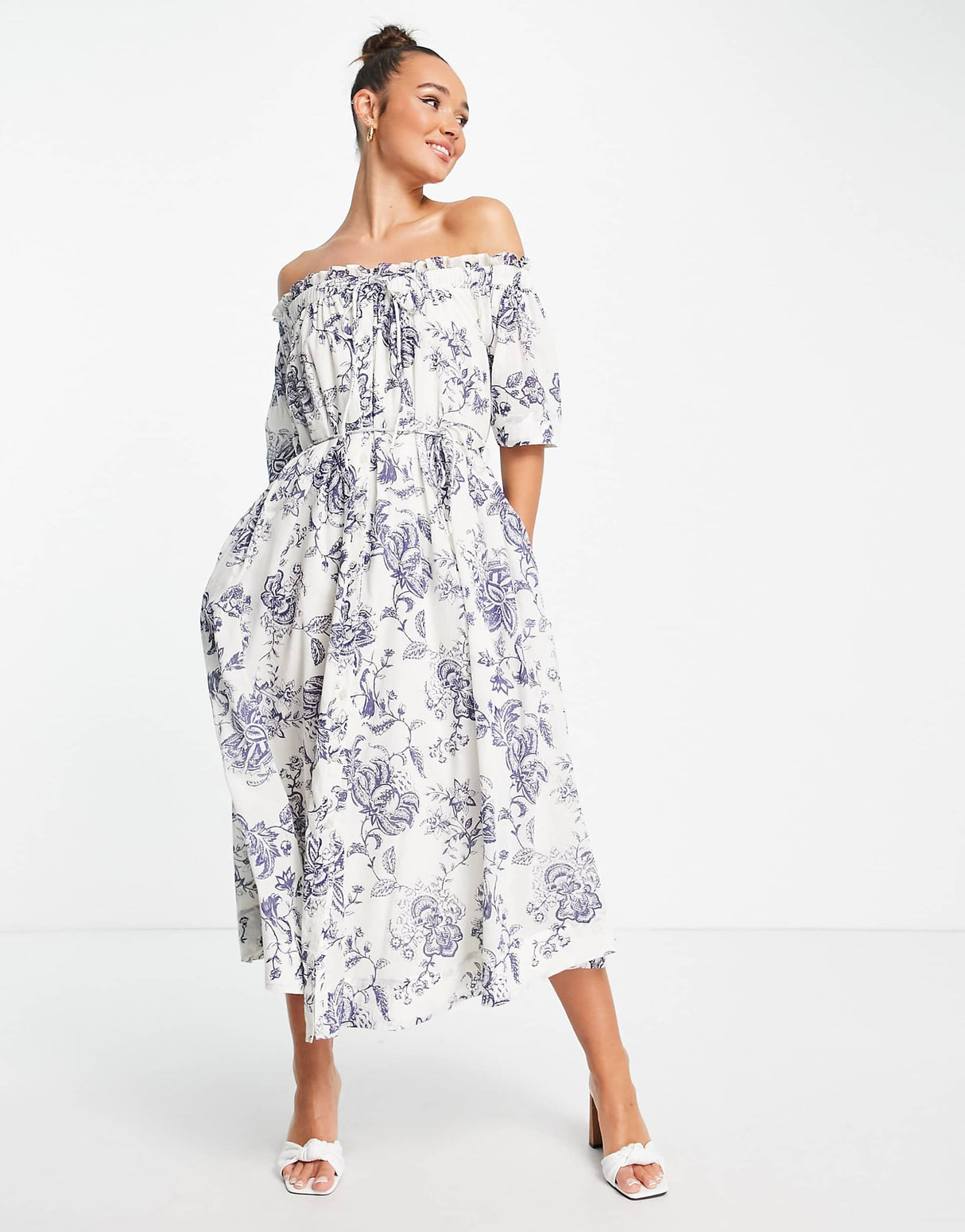 Whistles Cotton Off The Shoulder Maxi Dress In Botantical Print