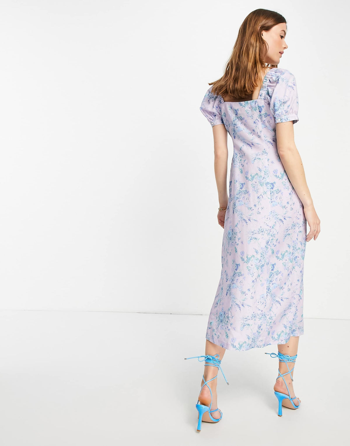 Whistles Puff Sleeve Midi Tea Dress In Delicate Floral