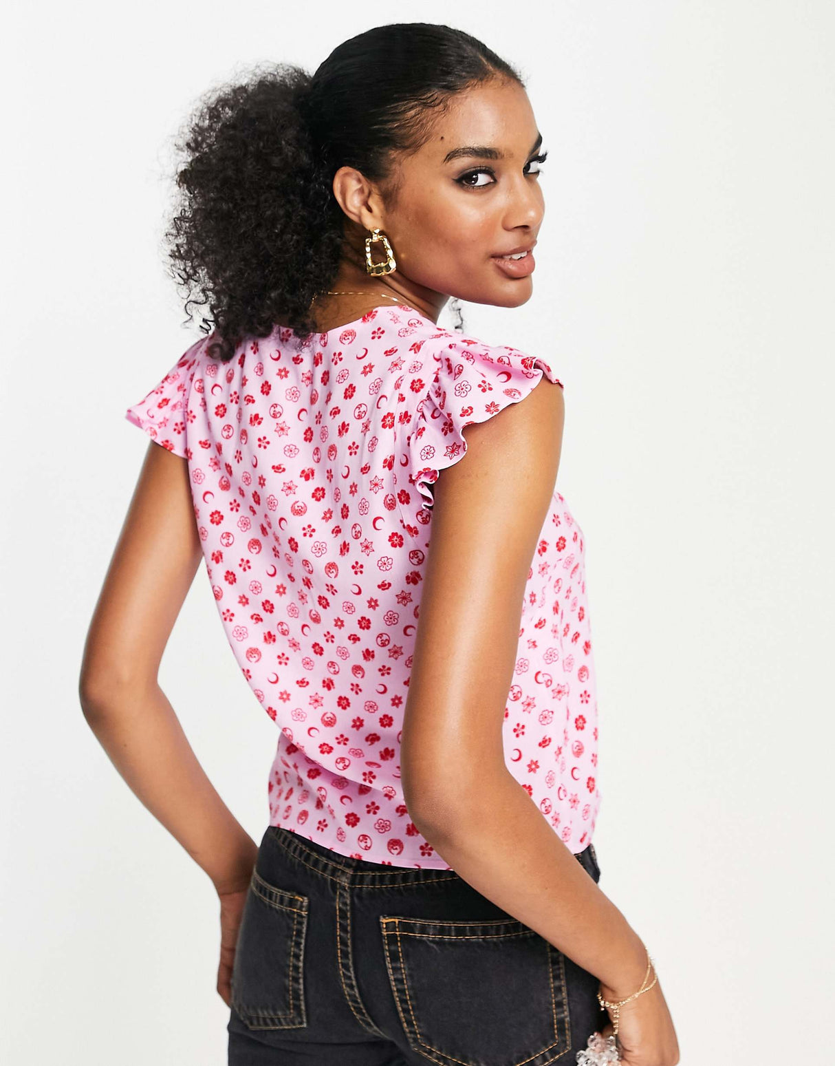 Whistles Button Front Top In Pink Icon Print