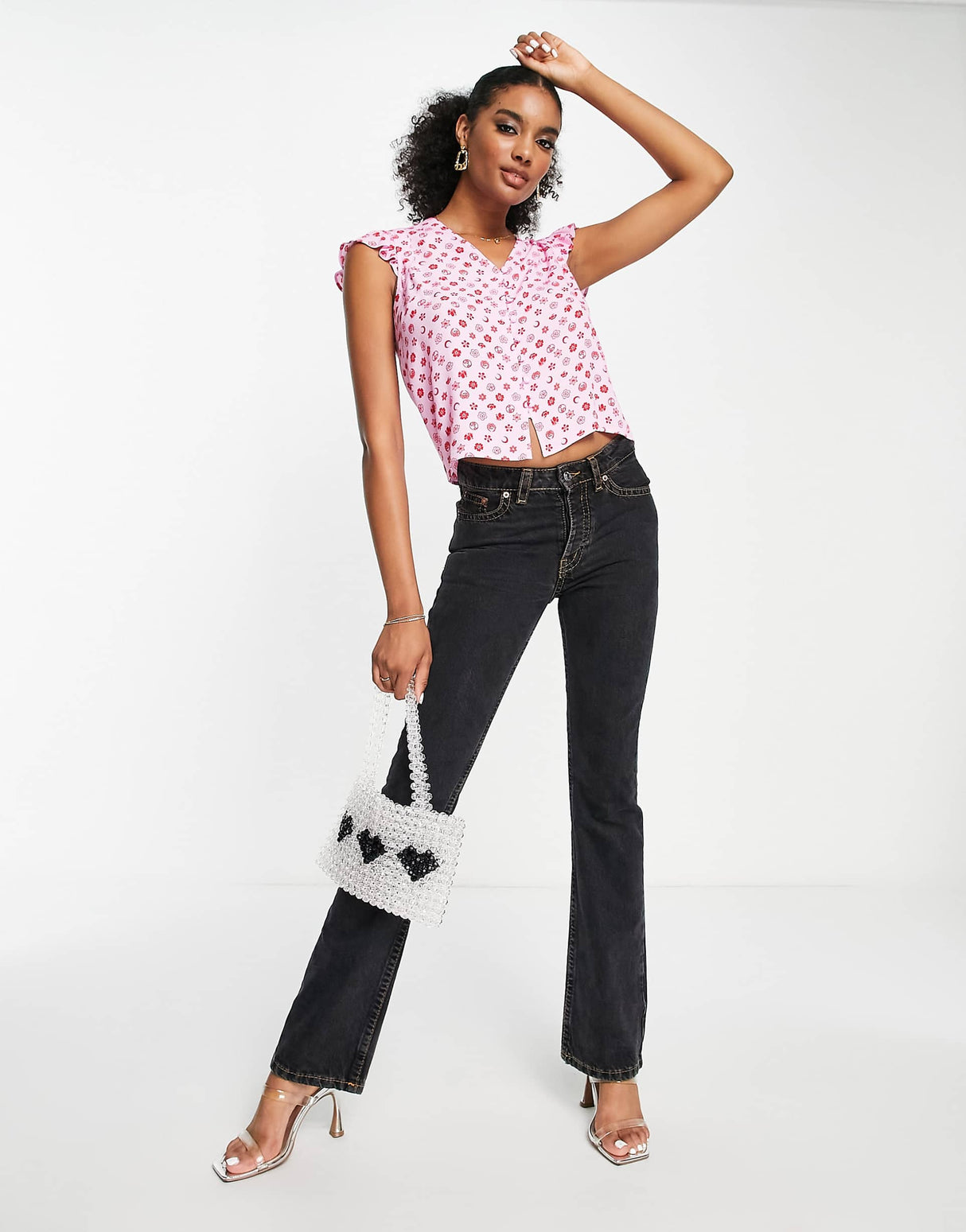 Whistles Button Front Top In Pink Icon Print