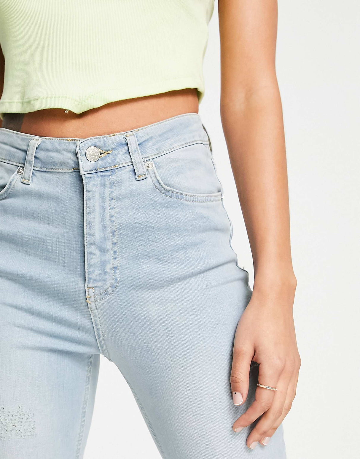 Na-Kd Cotton Highwaist Skinny Ripped Jeans In Light Blue
