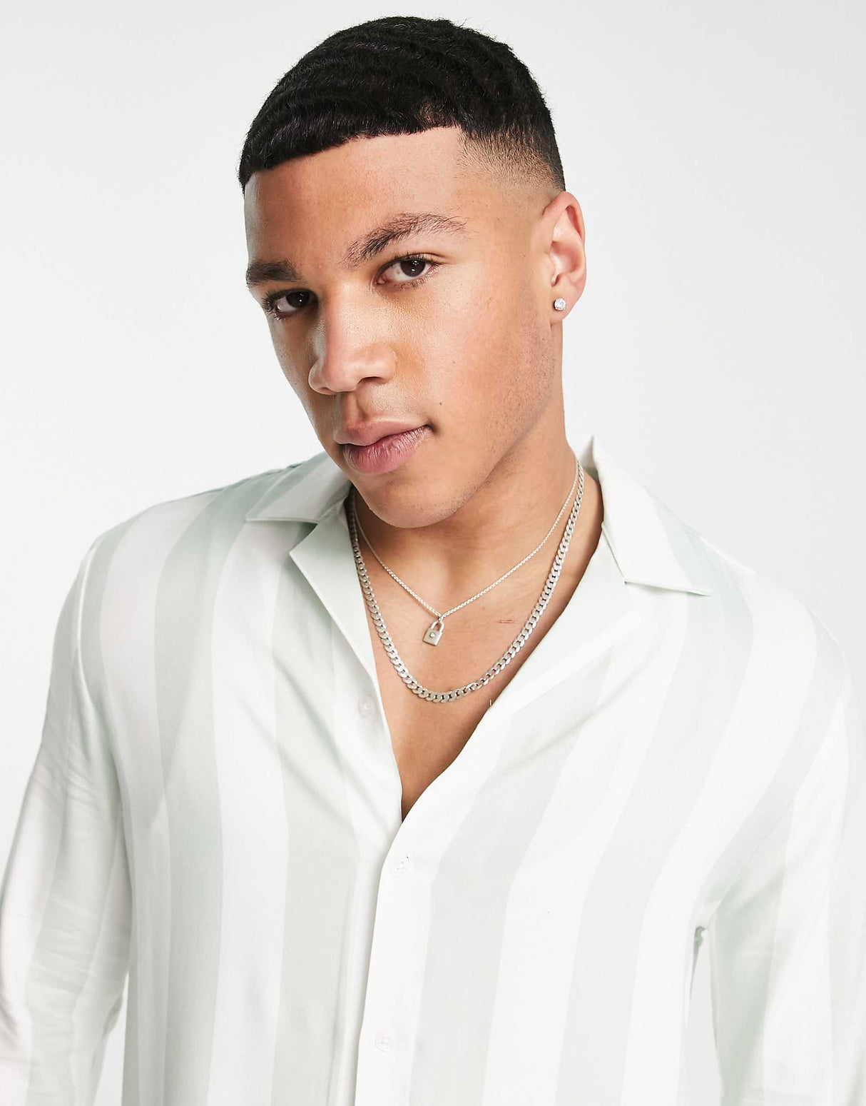 River Island Long Sleeve Slinky Stripe Shirt In Mint