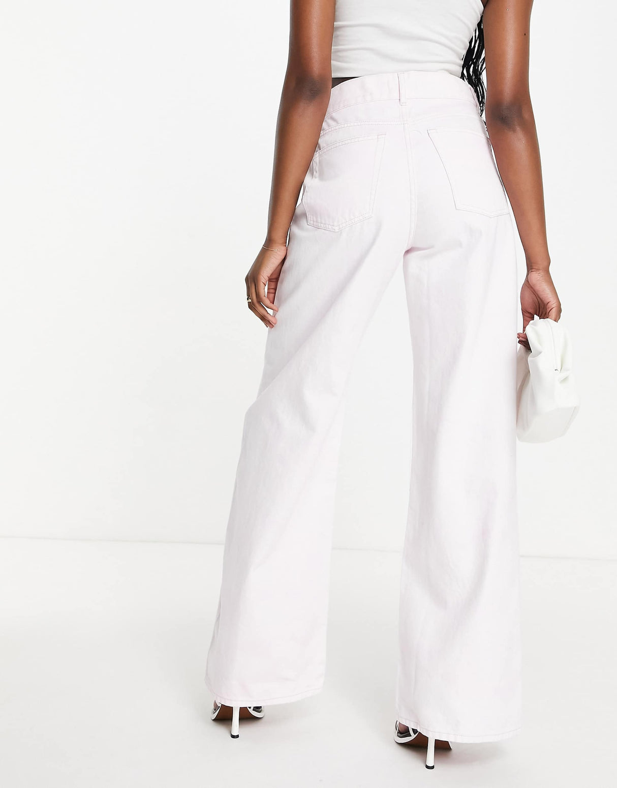 & Other Stories Cotton Low Waist Wide Leg Jeans In Light Pink