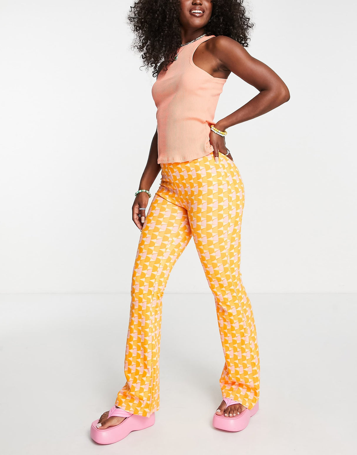 Cotton:On 70'S Inspired Printed Flares In Orange