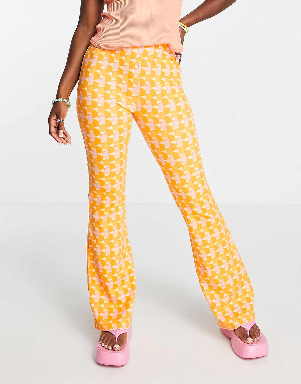 Cotton:On 70'S Inspired Printed Flares In Orange