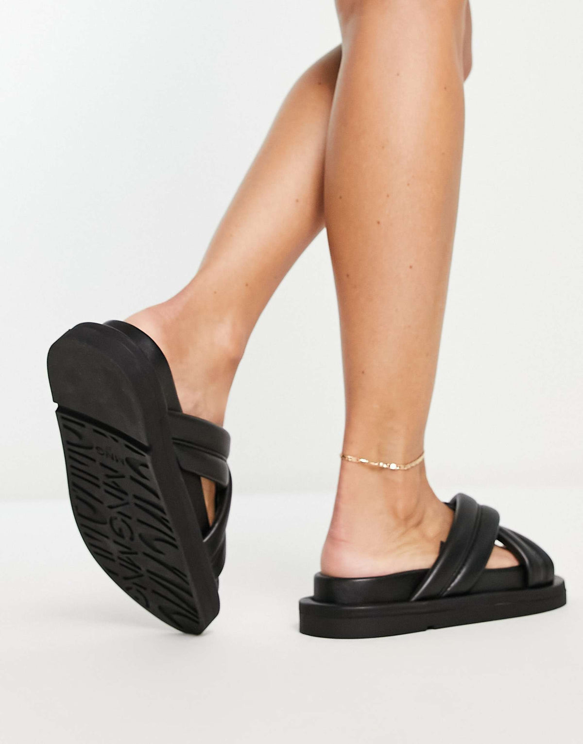 Mango Padded Cross Strap Sandal In Black