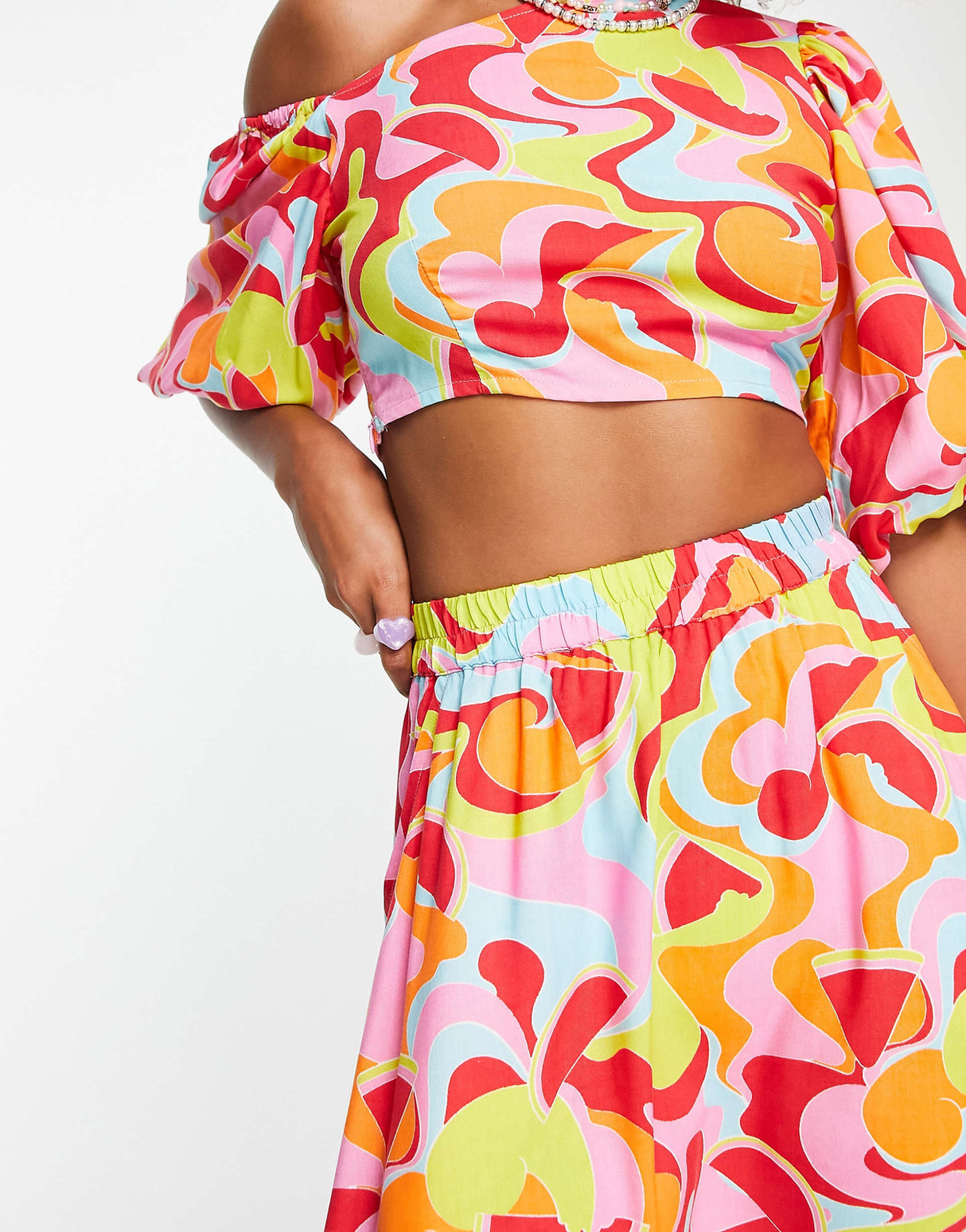 Native Youth Puff Mini Skirt With Pockets In Abstract Retro Fruit Print Co-Ord