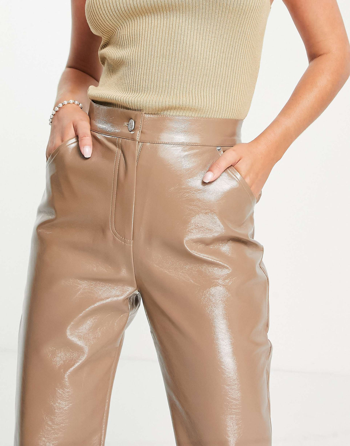 4Th & Reckless Leather Look Trouser In Mocha