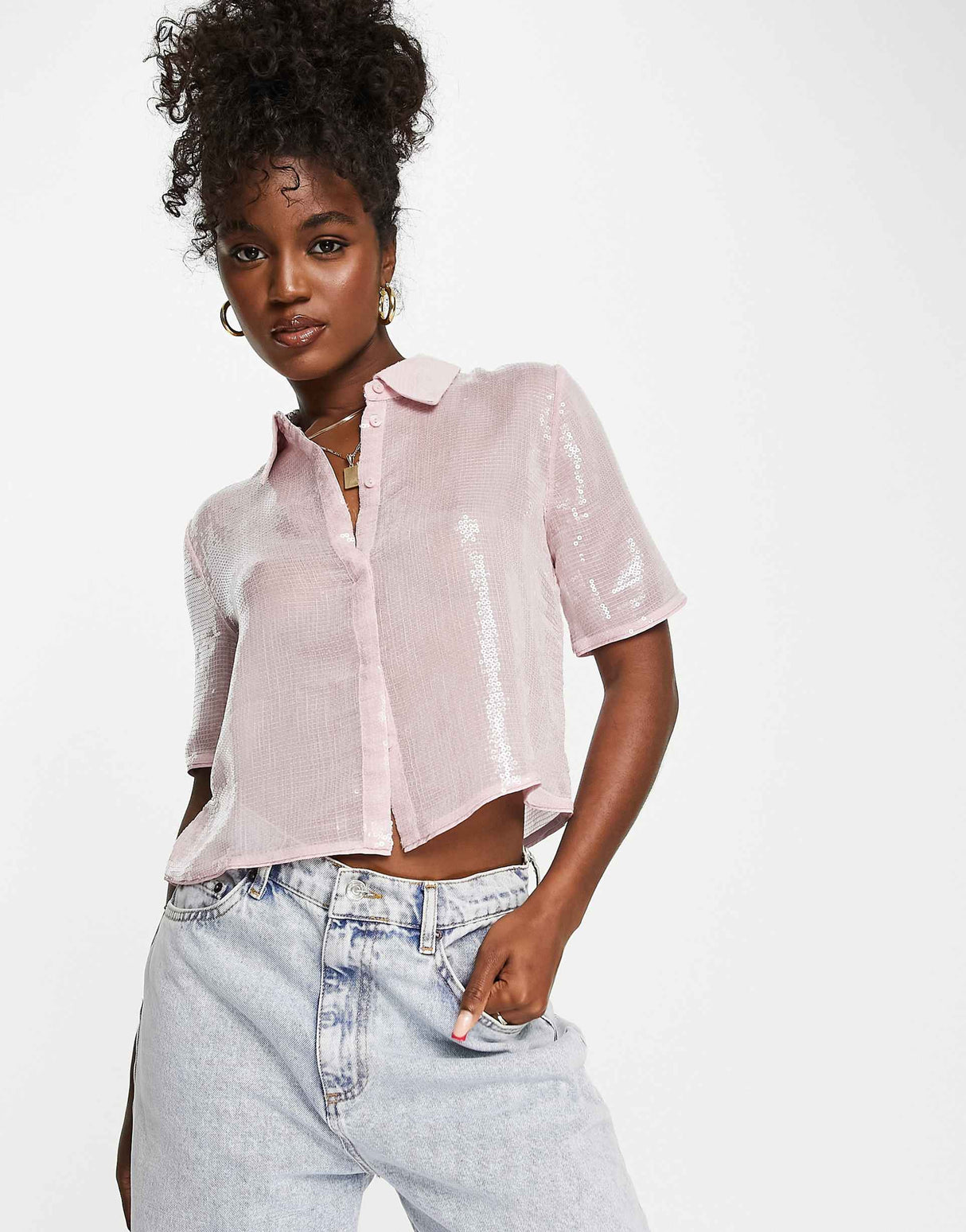 & Other Stories Sequin Shirt In Pink