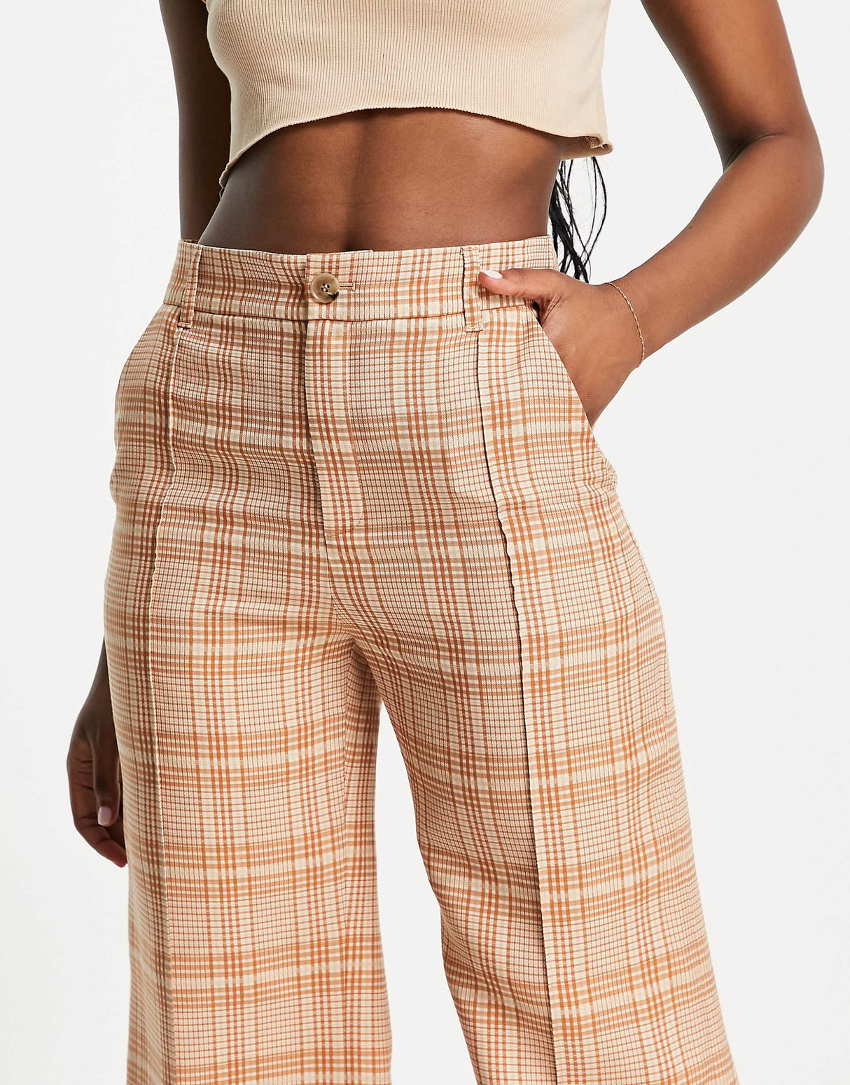& Other Stories Wide Leg Trousers In Beige Check Print