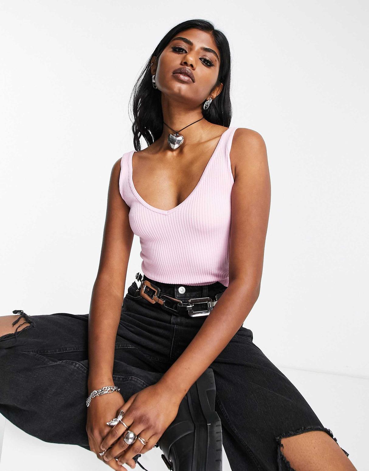 Free People Solid Rib Brami Vest In Pink Sky