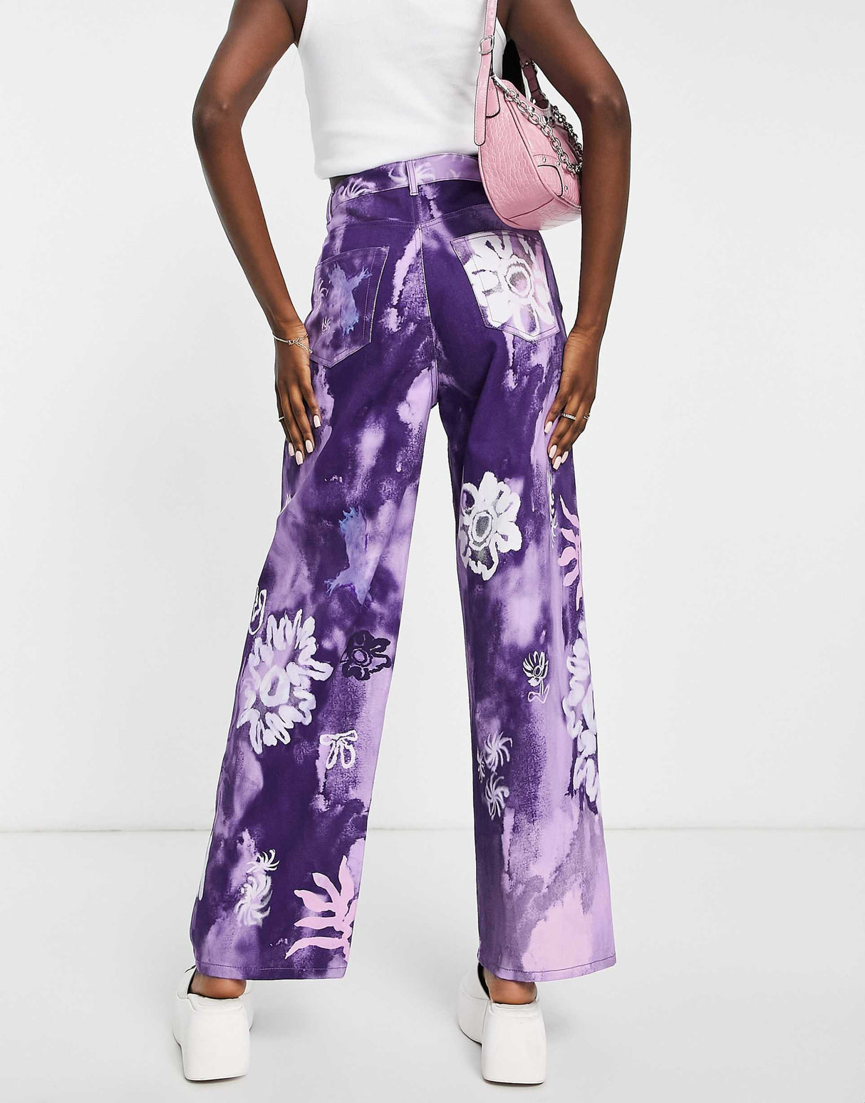 Weekday Straight Leg Trousers In Purple Abstract Flower