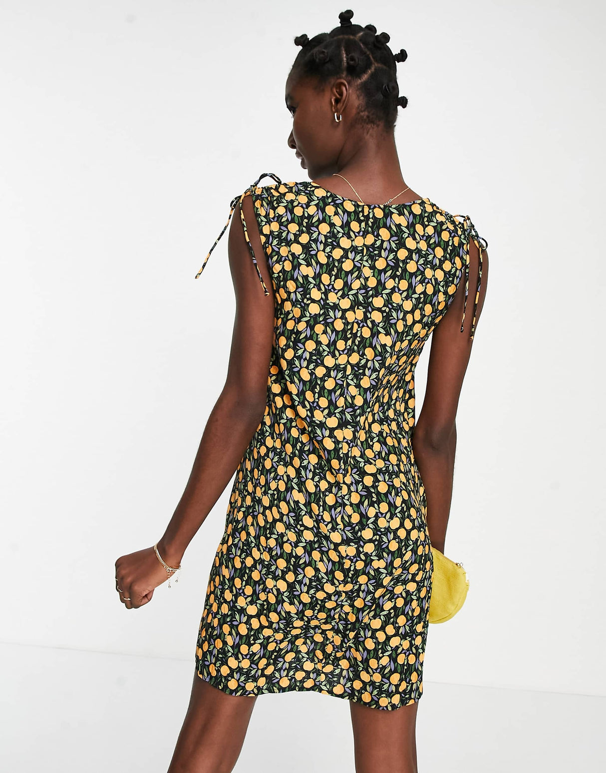 & Other Stories Tie Shoulder Mini Dress In Lemon Print