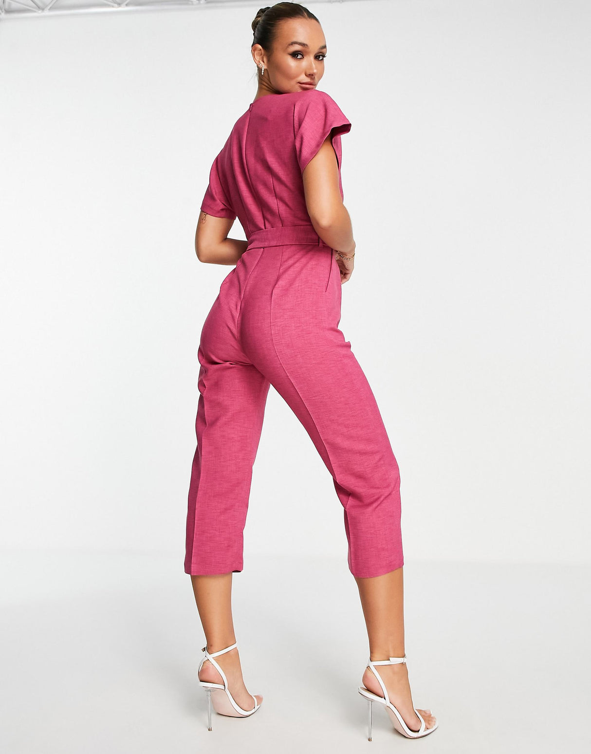 Closet London Tie Waist Kimono Jumpsuit In Plum