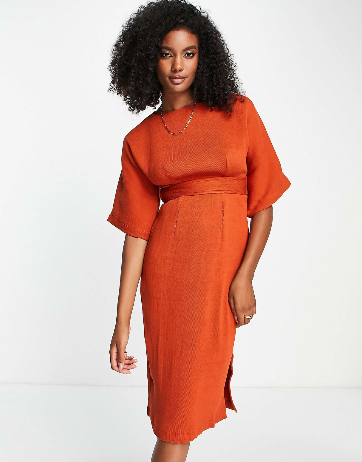 Closet London Ribbed Pencil Midi Dress In Rust