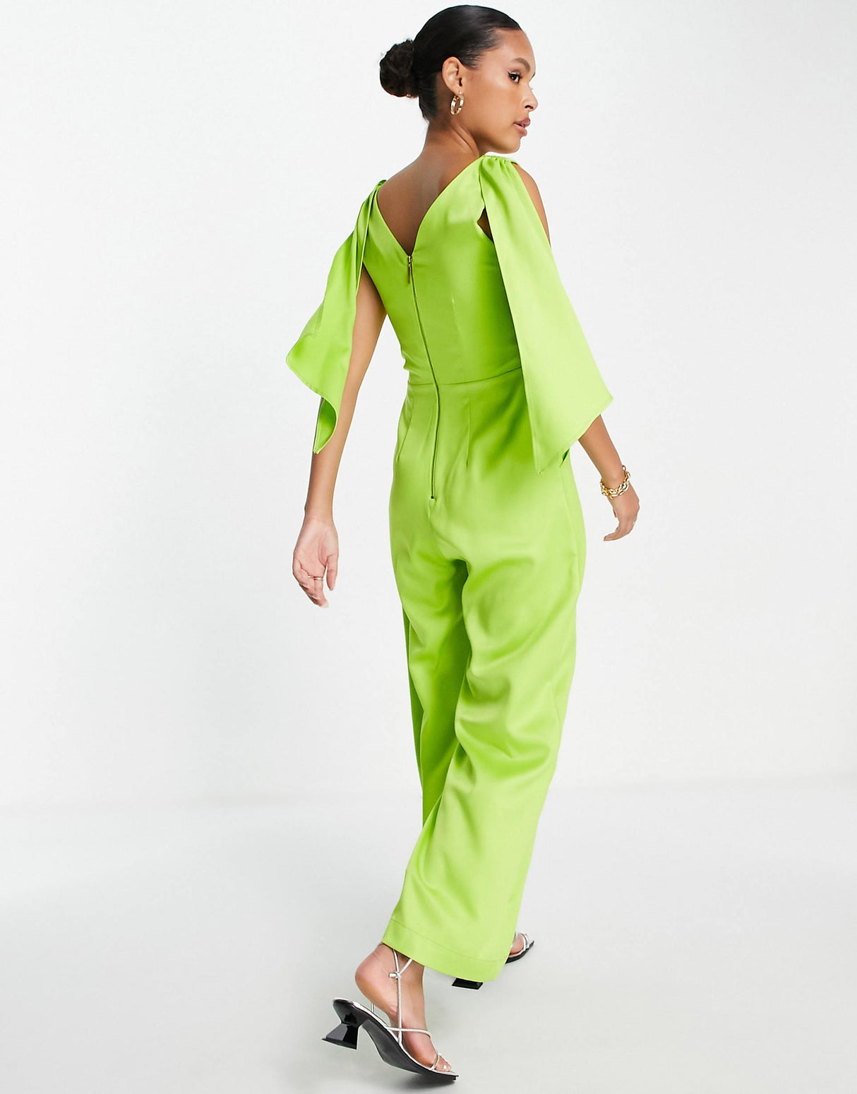 Closet London Drape Satin Wide Leg Jumpsuit In Lime